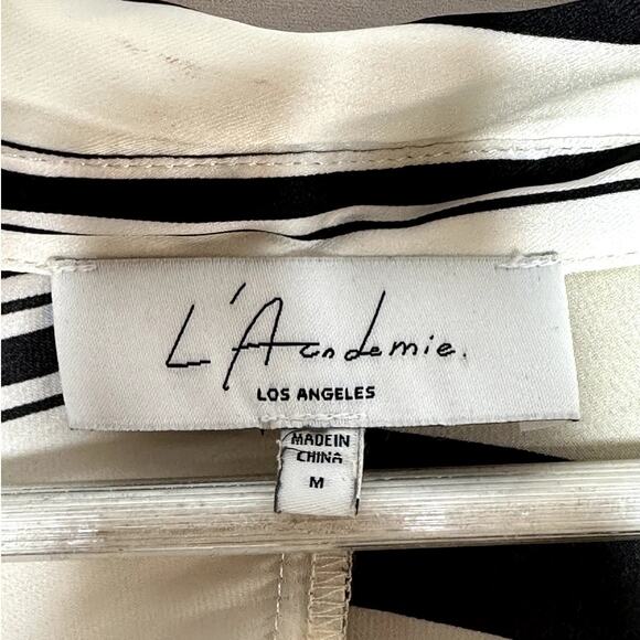 L'Academia Striped Kamile Asymmetrical Side Knot Satin Mini Dress Size Medium - Picture 11 of 12